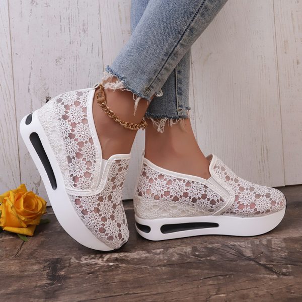 ⁦Lace Mesh Shoes Women Flats Inner Heightened Platform Casual Shoes⁩ - الصورة ⁦6⁩