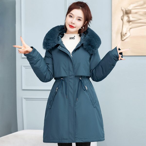 ⁦Women's Mid-length Loose Cotton Coat Fleece-lined Thickened Cinched Coat⁩ - الصورة ⁦2⁩