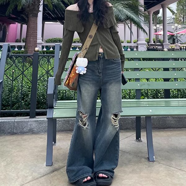 ⁦Retro Washed Ripped Jeans For Women⁩ - الصورة ⁦8⁩