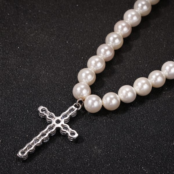 ⁦Simple Cross 8-10mm Pearl Necklace Trendy Accessories For Men And Women⁩ - الصورة ⁦5⁩