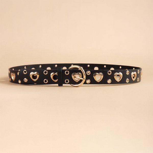 ⁦Sexy Punk Style Metal Air Eye Belt For Women With Jeans Skirt Hip Hop Heart Cutout Black Belt⁩ - الصورة ⁦4⁩