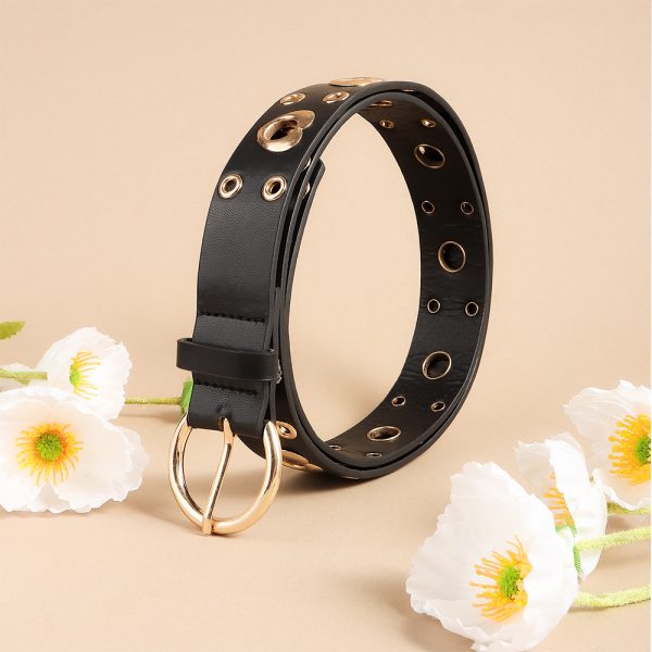 ⁦Sexy Punk Style Metal Air Eye Belt For Women With Jeans Skirt Hip Hop Heart Cutout Black Belt⁩ - الصورة ⁦8⁩
