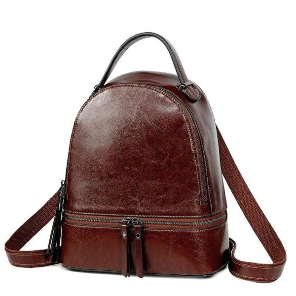 ⁦Fashion Temperament Gentle Leather Backpack Fashion Oil Wax Cowhide⁩ - الصورة ⁦9⁩