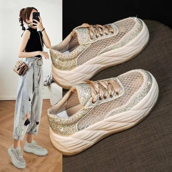 ⁦Thick Bottom Hidden Heel White Shoes Women's Mesh⁩ - الصورة ⁦5⁩
