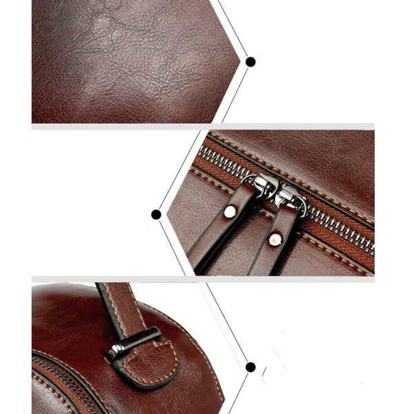 ⁦Fashion Temperament Gentle Leather Backpack Fashion Oil Wax Cowhide⁩ - الصورة ⁦10⁩