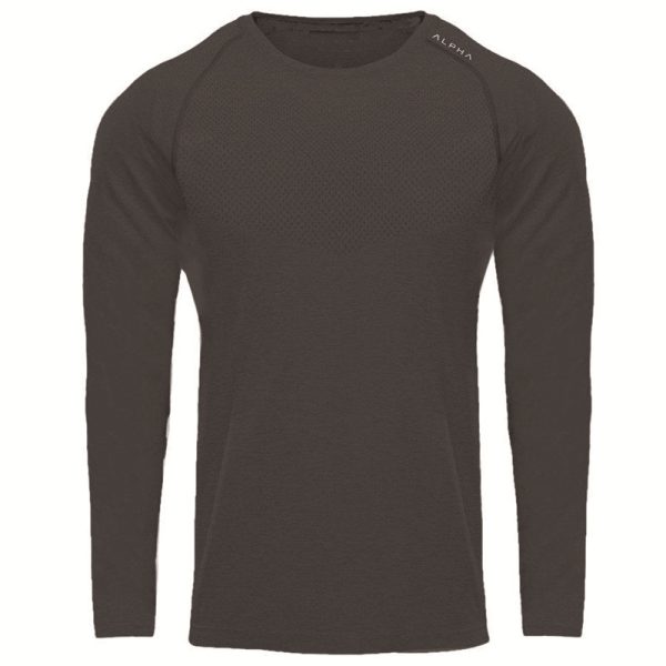 ⁦Men Long Sleeves T-Shirts Mesh Breathable Gyms Fitness Sports Clothes⁩ - الصورة ⁦3⁩