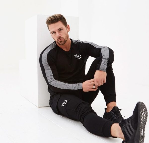 ⁦Brand Men fashion t shirt  Slim shirts male Tops Leisure Bodybuilding Long Sleeve⁩ - الصورة ⁦3⁩