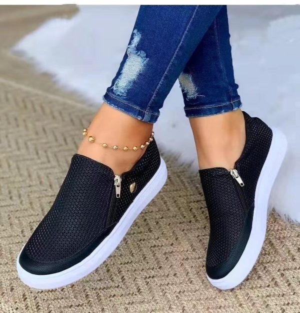 ⁦Women's Flats Sneakers Side Zipper Round Toe Walking Shoes Fall Spring⁩ - الصورة ⁦3⁩