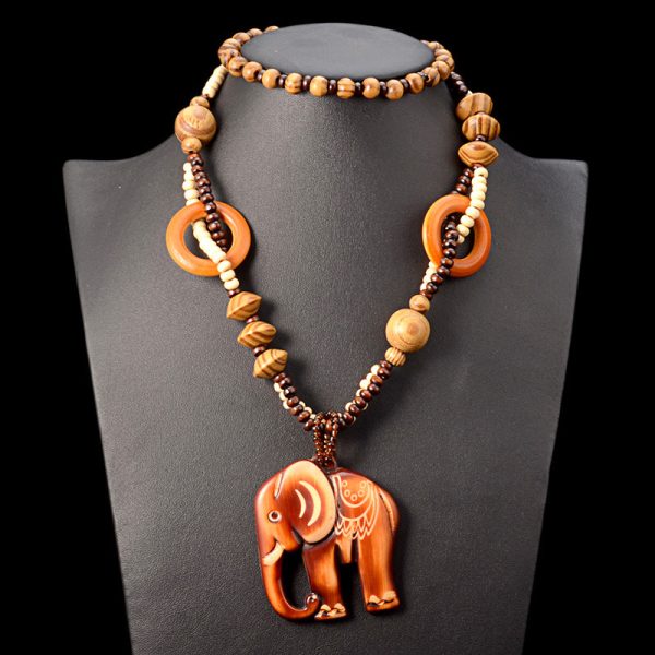 ⁦European And American Ethnic Fashion Retro Artistic Accessories All-match Wooden Long Necklace Elephant Pendant Men And Women Jewelry Hanging⁩ - الصورة ⁦6⁩