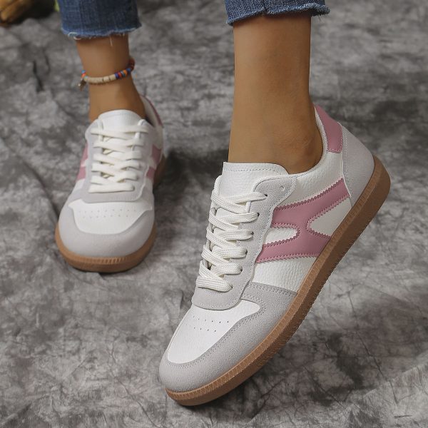 ⁦New Colorblock Lace-up Flats Shoes Fashion Round Toe Slip On Casual Shoes For Women⁩ - الصورة ⁦5⁩