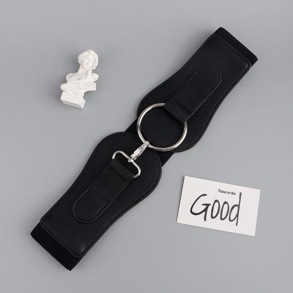 ⁦New Autumn Winter PU Elastic Belt For Women Simple Matching Coffee Color Black Decorative Waist Cover Coat Fashion Elegant Accessories⁩ - الصورة ⁦7⁩