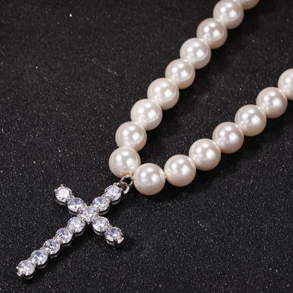 ⁦Simple Cross 8-10mm Pearl Necklace Trendy Accessories For Men And Women⁩ - الصورة ⁦2⁩