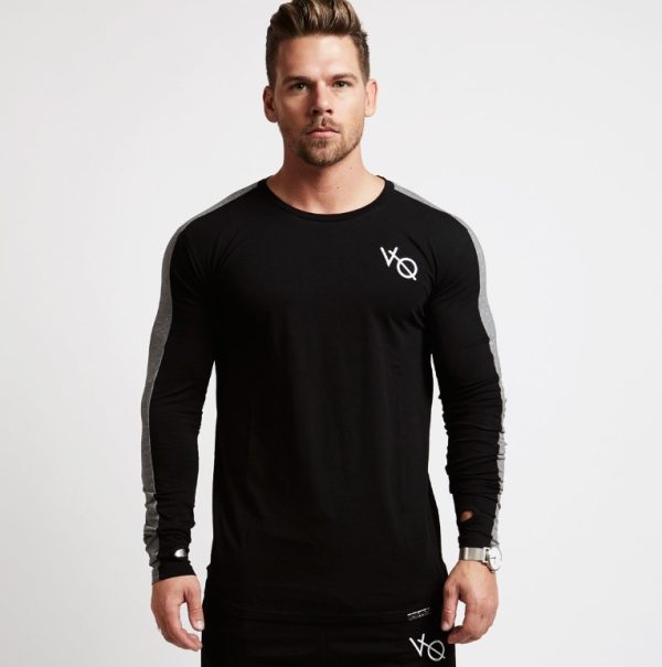 ⁦Brand Men fashion t shirt  Slim shirts male Tops Leisure Bodybuilding Long Sleeve⁩ - الصورة ⁦5⁩