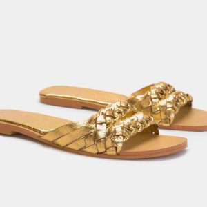 Frosted Brown Viscose Shoes Microfiber Pointed Toe Low Heel Low Top Flats