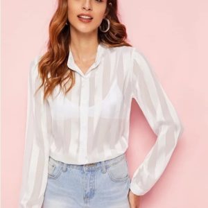 See-through tops striped shirts for sun protection