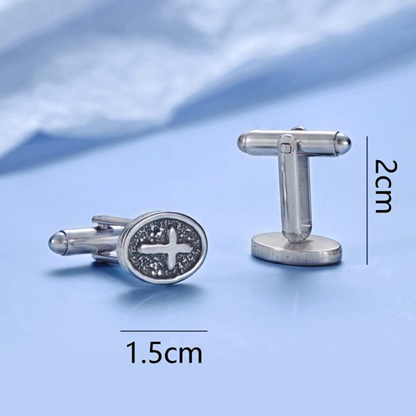 ⁦Oval Cross Cufflinks Silver Stainless Steel Shirt Cuff Links For Men Jewelry Accessories⁩ - الصورة ⁦3⁩