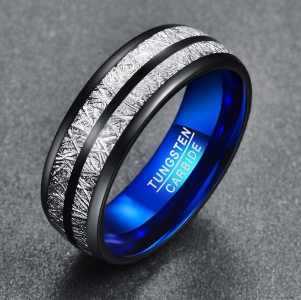 ⁦Wedding Band 8mm Width Men Women Rings Accessories Black Blue Tungsten Carbide Rings Couple Anillos Fashion Jewelry⁩ - الصورة ⁦3⁩