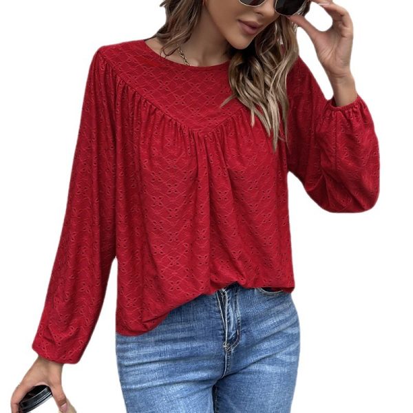 ⁦European And American Women's Clothing Solid Color Pleated Tops Baby Shirts⁩ - الصورة ⁦6⁩