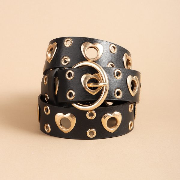 ⁦Sexy Punk Style Metal Air Eye Belt For Women With Jeans Skirt Hip Hop Heart Cutout Black Belt⁩ - الصورة ⁦9⁩
