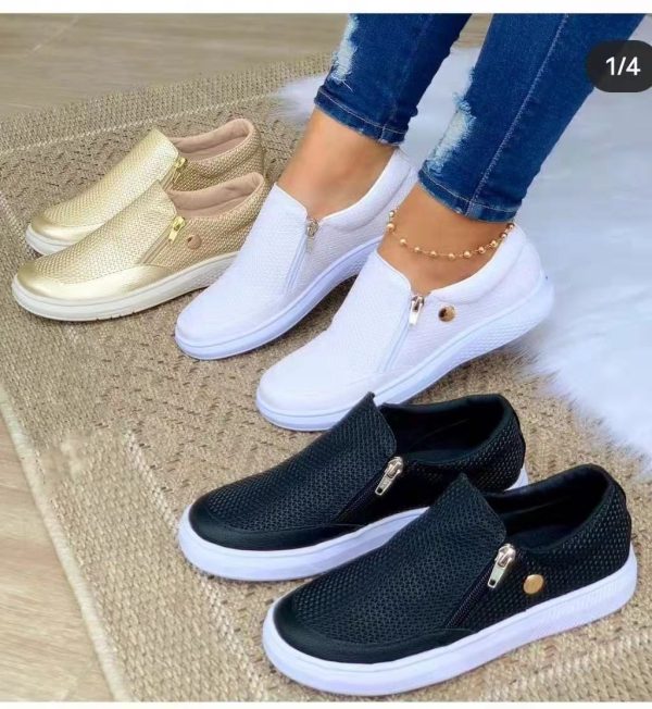 ⁦Women's Flats Sneakers Side Zipper Round Toe Walking Shoes Fall Spring⁩ - الصورة ⁦2⁩