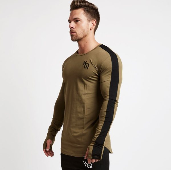 ⁦Brand Men fashion t shirt  Slim shirts male Tops Leisure Bodybuilding Long Sleeve⁩ - الصورة ⁦4⁩