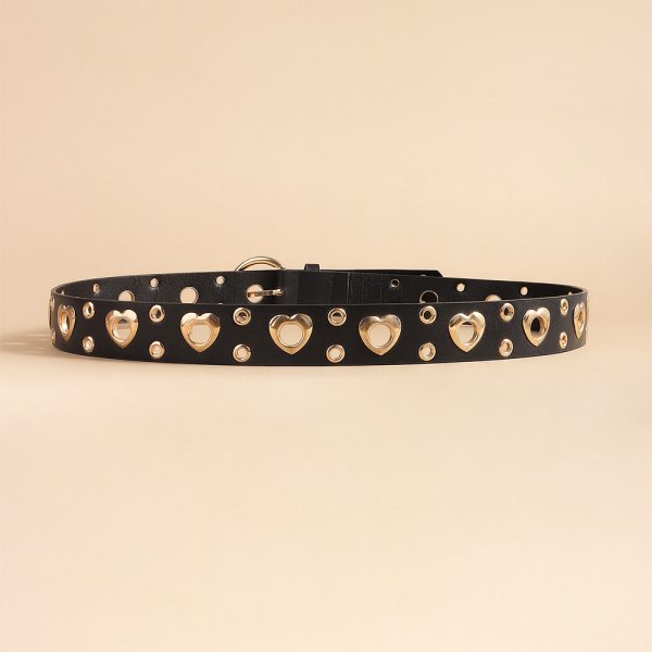 ⁦Sexy Punk Style Metal Air Eye Belt For Women With Jeans Skirt Hip Hop Heart Cutout Black Belt⁩ - الصورة ⁦5⁩