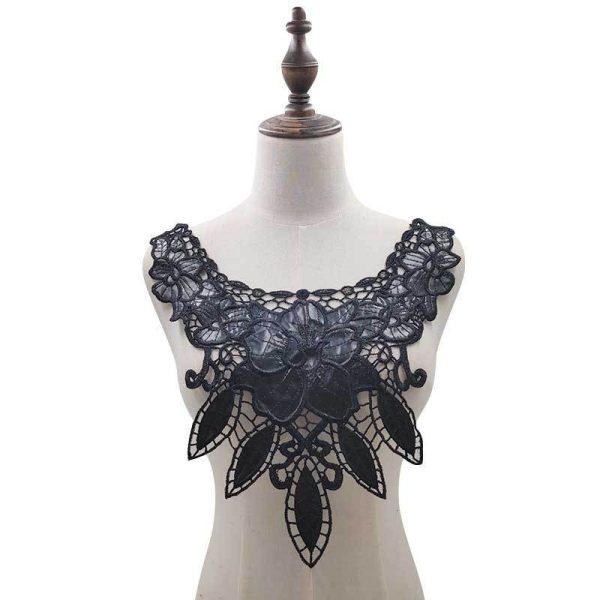 ⁦Black Embroidery Collar Venise Sequin Floral Embroidered Applique Lace Neckline Garment Accessories⁩ - الصورة ⁦5⁩