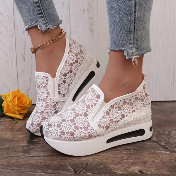 ⁦Lace Mesh Shoes Women Flats Inner Heightened Platform Casual Shoes⁩ - الصورة ⁦2⁩