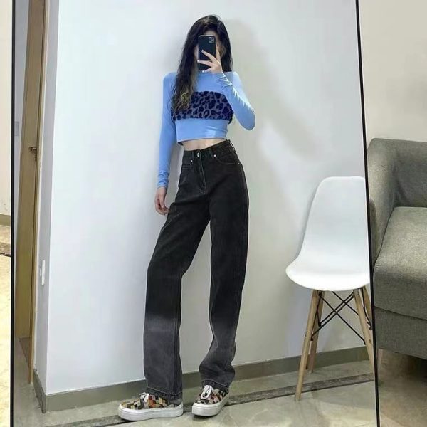 ⁦Gradient Black Jeans Women High Waist⁩ - الصورة ⁦7⁩