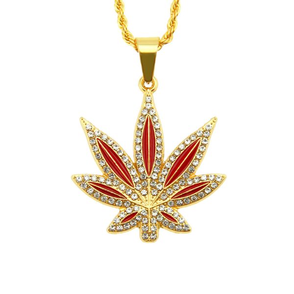 ⁦Punk Hip Hop Painting Oil Diamond-embedded Maple Leaves Pendant Neck Accessories Men⁩ - الصورة ⁦4⁩
