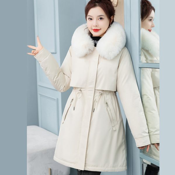 ⁦Women's Mid-length Loose Cotton Coat Fleece-lined Thickened Cinched Coat⁩ - الصورة ⁦5⁩