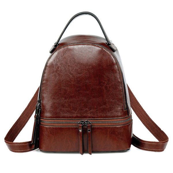 ⁦Fashion Temperament Gentle Leather Backpack Fashion Oil Wax Cowhide⁩ - الصورة ⁦2⁩