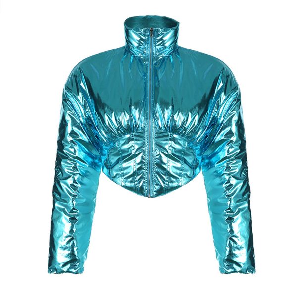 ⁦Warm-keeping Cotton Clothing Cool Locomotive Style Waist Shaping Irregular Zipper And Lapel⁩ - الصورة ⁦5⁩