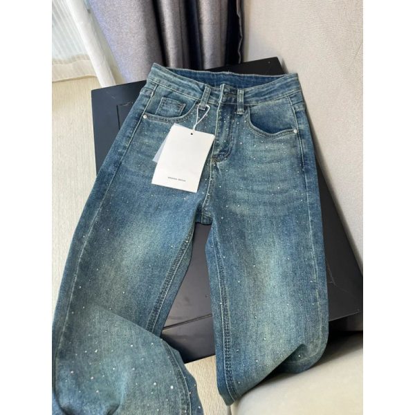 ⁦Women's Retro Blue Skinny Jeans⁩ - الصورة ⁦2⁩