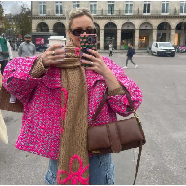 ⁦Lapel Color Contrast Short Coat⁩ - الصورة ⁦2⁩