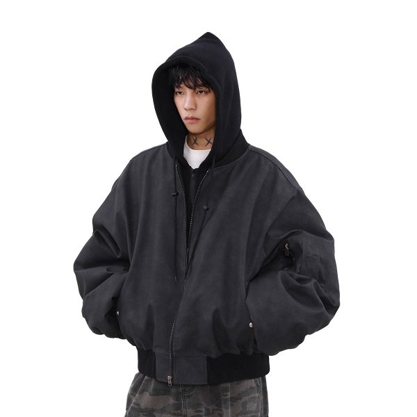 ⁦Loose Casual Hooded Coat Idle Style False Two-piece Jackets⁩ - الصورة ⁦4⁩