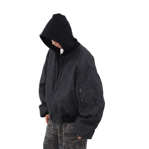 ⁦Loose Casual Hooded Coat Idle Style False Two-piece Jackets⁩ - الصورة ⁦5⁩
