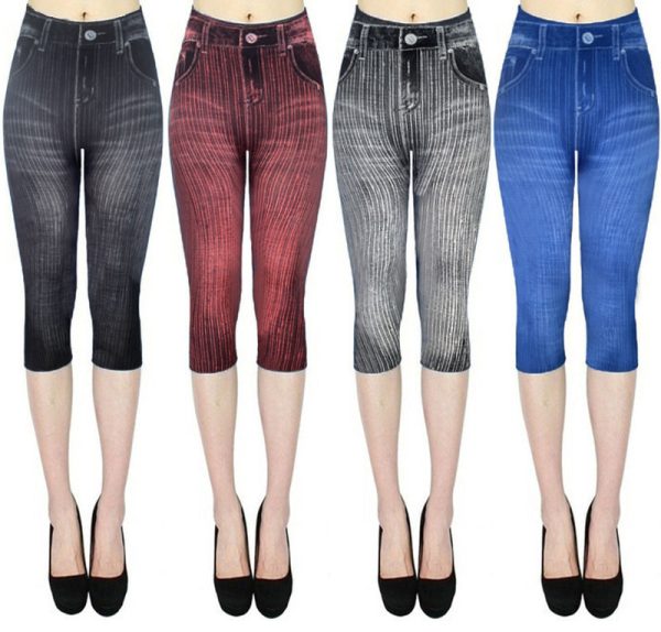 ⁦Stretch Bottoming Cropped Slim Fit Hip Raise Printed Jeans For Women⁩ - الصورة ⁦5⁩