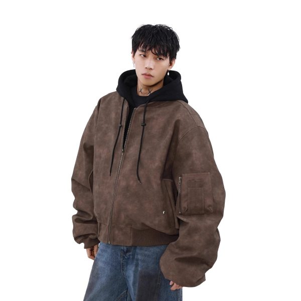 ⁦Loose Casual Hooded Coat Idle Style False Two-piece Jackets⁩ - الصورة ⁦3⁩