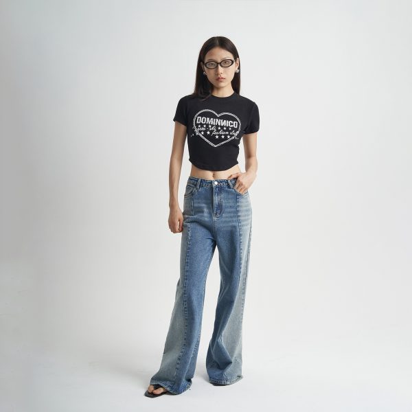 ⁦Washed Blue Jeans Loose Stitching Women⁩ - الصورة ⁦3⁩