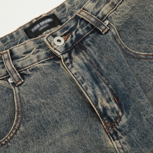 ⁦Washed Yellow Worn Jeans Men⁩ - الصورة ⁦3⁩