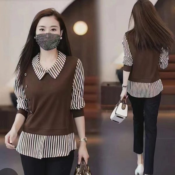 ⁦Western Style Youthful-looking Fake Two Pieces Shirts Ladies⁩ - الصورة ⁦3⁩