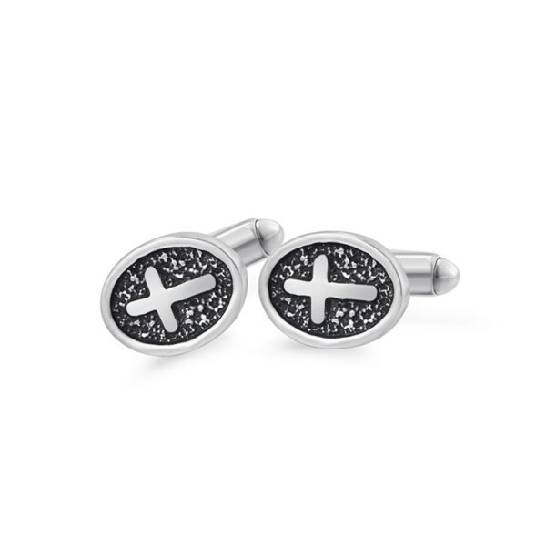 ⁦Oval Cross Cufflinks Silver Stainless Steel Shirt Cuff Links For Men Jewelry Accessories⁩ - الصورة ⁦2⁩