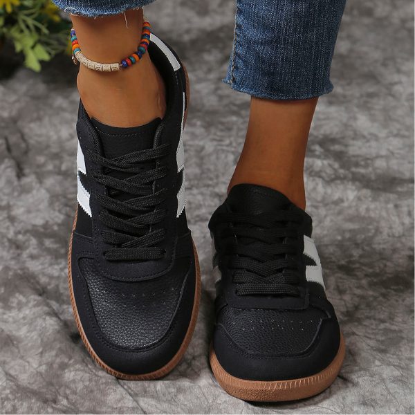 ⁦New Colorblock Lace-up Flats Shoes Fashion Round Toe Slip On Casual Shoes For Women⁩ - الصورة ⁦4⁩