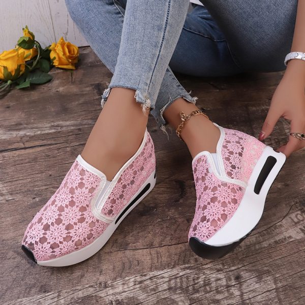 ⁦Lace Mesh Shoes Women Flats Inner Heightened Platform Casual Shoes⁩ - الصورة ⁦3⁩