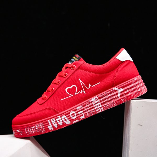 ⁦Love Print Canvas Shoes Women Men Flats Lace-up Casual Shoes Lover Sports Shoes Valentines Day⁩ - الصورة ⁦9⁩