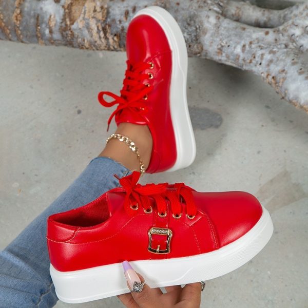 ⁦Lace-up Flats Shoes With Metal Buckle Design Lightweight Round Toe Platform Loafers Casual Shoes For Women⁩ - الصورة ⁦6⁩