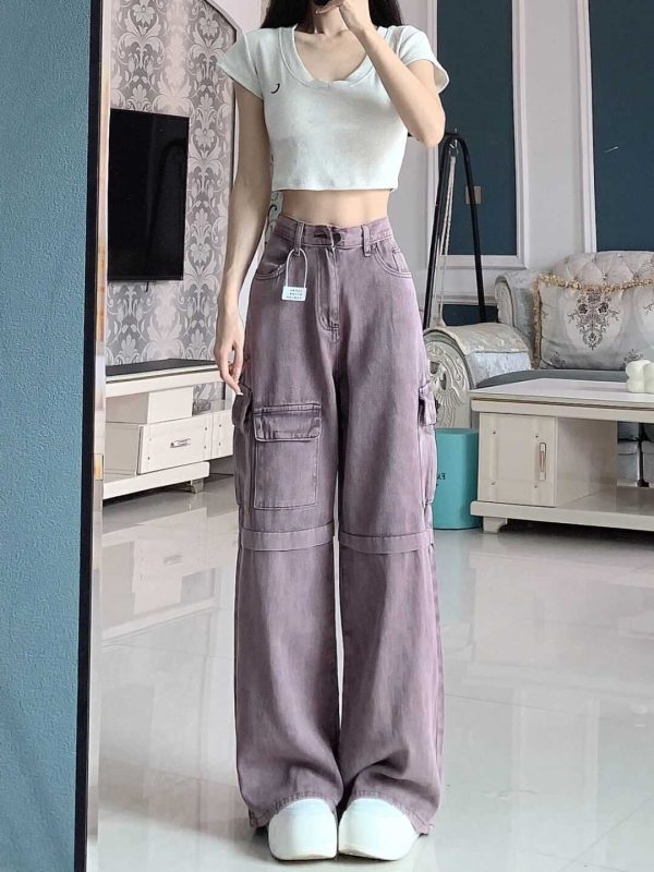 ⁦Retro Purple Cargo Jeans Women⁩ - الصورة ⁦3⁩