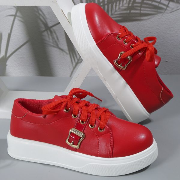 ⁦Lace-up Flats Shoes With Metal Buckle Design Lightweight Round Toe Platform Loafers Casual Shoes For Women⁩ - الصورة ⁦7⁩