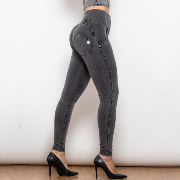 ⁦Shascullfites Melody Grey Lift Jeggings Button Up Women Jeans Butt Lift Jeans Women Pants Shaping Jeans High Waist Pencil Pants⁩ - الصورة ⁦3⁩